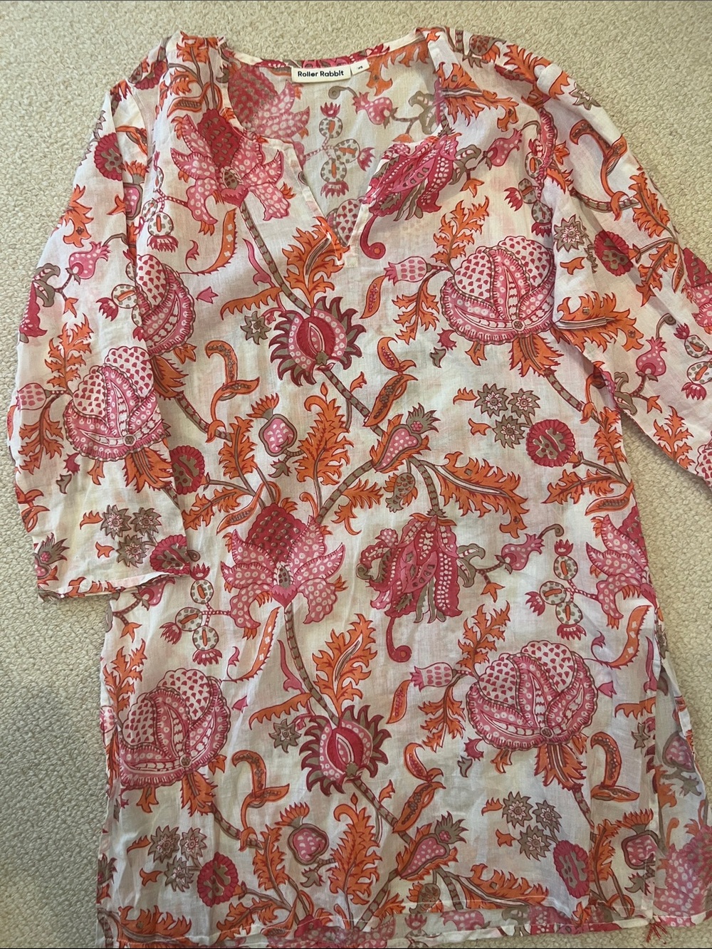 Roller Rabbit Pink & Orange Floral V-Neck Tunic Dress